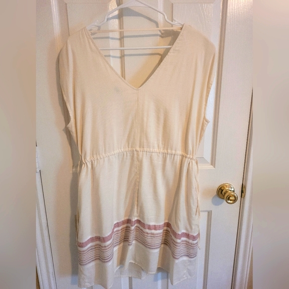 Universal Thread  dress, beige w/red brick lines at bottom. Cinch waist. Size L. - Picture 5 of 5
